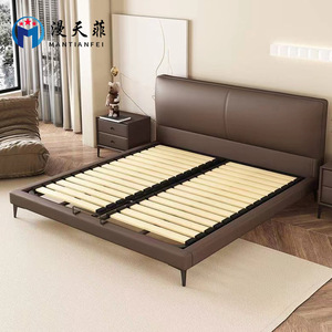 Mantianfei Italian Style Genuine Leather Bed Modern Minimalist Double Bed Upholstered Framework Bedroom Furniture - Product Image 4