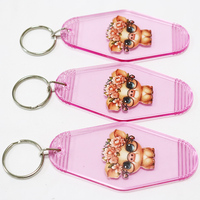 Porte-clés promotionnels Kofei personnalisés avec logo, en plastique ABS transparent scintillant, étanches, imprimés UV, style rétro vintage pour hôtels et motels