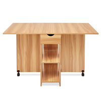 Table à manger rectangulaire pliante en bois moderne avec tiroirs et design extensible, étagères de rangement multifonctionnelles