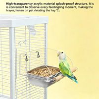 Bol à nourriture pour oiseaux Quanying en acrylique, anti-éclaboussures, en acier inoxydable, attrape-graines anti-éparpillage pour cage de calopsitte, perruche, conure
