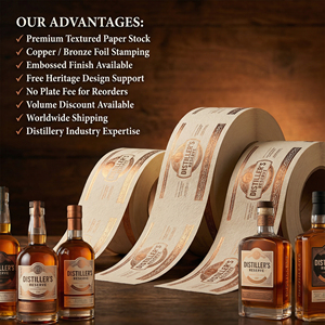 Etiqueta de Whisky de Papel Texturizado Personalizada, Etiqueta de Lujo con Estampado de Lámina de Cobre y <span class=keywords><strong>Logotipo</strong></span> en Relieve para Envasado de Botellas de Licores - Product Image 6