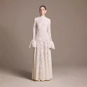 Wholesale Stand Collar <strong>Romantic</strong> Elegant Lace Flared Long Sleeve Formal Gown Evening <strong>Dress</strong> Long <strong>Dresses</strong> for Women - Product Image 1