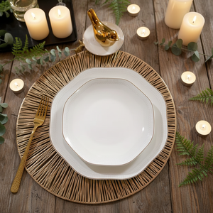 Elegant Luxury Bone China <b>Dinnerware</b> <b>Sets</b> with Gold Trim Eco-Friendly Utensils Kit for Hotel Camping & Wedding Use - Product Image 3