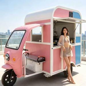 Chariot alimentaire en acier inoxydable pour la vente de nourriture de rue, proposant des fromages sautés, des pizzas et des tacos ; spacieux avec double fenêtre. - Product Image 1