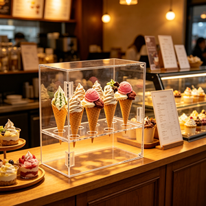 Moderno Exhibidor <span class=keywords><strong>de</strong></span> Helados <span class=keywords><strong>de</strong></span> Acrílico Transparente con 9 Compartimentos para Conos <span class=keywords><strong>de</strong></span> Waffle, con Puerta y Asa, para Tiendas <span class=keywords><strong>de</strong></span> Postres y Fiestas - Product Image 1
