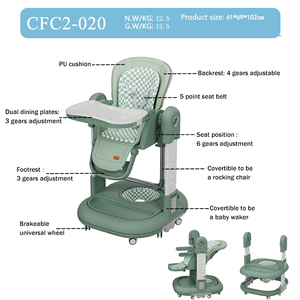Chaise haute multifonctionnelle 3 en 1 convertible en marcheur et chaise berçante pour bébé avec hauteur réglable et plateau - Product Image 2