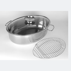 Asador ovalado de acero inoxidable de 15 pulgadas con fondo encapsulado - Product Image 1