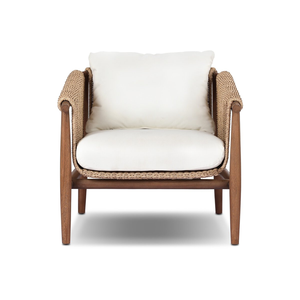 Silla de exterior vintage con asiento tipo cubo tejido de jacinto, patas redondeadas y cónicas, cómoda y apta para todo tipo de clima. - Product Image 2