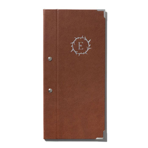Porte-menus en cuir sur mesure avec fixation extérieure par vis, porte-menus d'hôtel à 2 panneaux, livre de menus de restaurant - Product Image 1