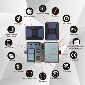 ปกสมุดโน้ตบุ๊กแบบพกพาพร้อมที่ชาร์จ<span class=keywords><strong>โทรศัพท์</strong></span>ไร้สาย RFID สำหรับธุรกิจ ความจุแบตเตอรี่ 8000mAh  พร้อมช่องเก็บของและที่วางโทรศัพท์มือถือ ทำจากหนัง - Product Image 4