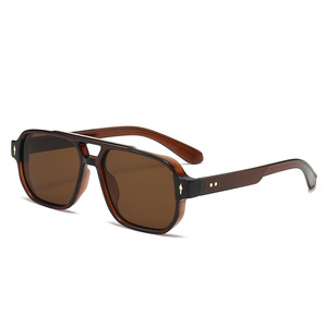 QB24006 lenti gialle Flat Top Square <span class=keywords><strong>occhiali</strong></span> <span class=keywords><strong>da</strong></span> <span class=keywords><strong>sole</strong></span> Vintage a doppio ponte rivetto marrone <span class=keywords><strong>occhiali</strong></span> <span class=keywords><strong>da</strong></span> <span class=keywords><strong>sole</strong></span> retrò <span class=keywords><strong>da</strong></span> <span class=keywords><strong>uomo</strong></span> - Product Image 3