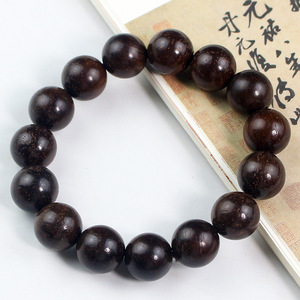 Chinese Style Grey Wood <b>Bracelet</b> 15mm Round Beads Unisex Everyday Wear Jewelry Collectible Single Loop Soft Smooth - Product Image 4