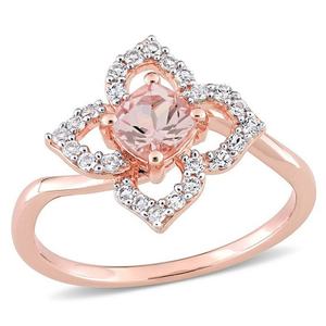 Bagues de créateur en Morganite Rose, Bagues de fiançailles en or rose avec diamants, Bague ovale en Morganite fleurie avec diamants - Product Image 1