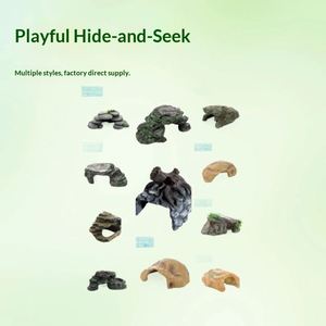 Plateforme de basking pour reptiles, tortues, araignées, hamsters, lézards, geckos, serpents, avec cachette décorative de style dessin animé pour la reposée et l'alimentation - Product Image 2
