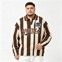 Pulls en maille pour hommes à col polo, rayés marron, style décontracté et tendance, avec broderie de lettres et patchs, certifiés BSCI