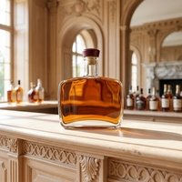 Bouteille à liqueur carrée en verre personnalisable avec givrage et gravure, bouchon rouge de haute qualité 500ml/700ml/750ml pour whisky/spiritueux