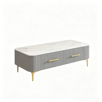 Ensemble table basse et meuble TV en dalle de roche |   Meubles de salon modernes et luxueux, modulables, avec des éléments décoratifs