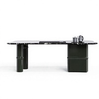 Table de cérémonie du thé en marbre naturel avec pieds en bambou et base laquée, OEM ODM pour salon de thé, hôtel, spa, salon de luxe