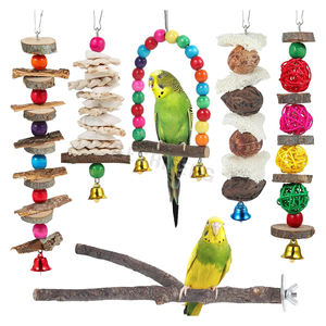 Grande pappagallo uccello giocattoli da masticare noci naturali blocchi di legno uccelli gabbia Stand palline colorate <span class=keywords><strong>Rattan</strong></span> uccello da masticare altalena giocattolo - Product Image 1