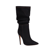 DB fait à la main personnalisé mode bleu jean bottes dames mollet bottes Sexy bout pointu stiletto chaussons femmes Slouchy Denim bottes