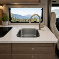 Évier de cuisine RV en acier inoxydable 304 de qualité supérieure, à cuve unique, avec robinet, design carré à encastrer sous plan pour l'intérieur des camping-cars