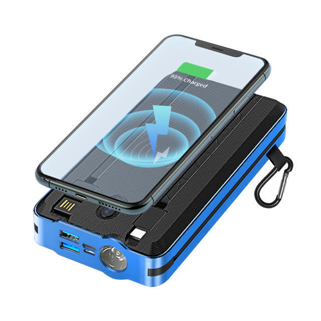 New Products 2023 Fast Charging Mobile Charger Waterproof Powerbank Light Portable Wireless Solar Power Bank 20000mah With Cable