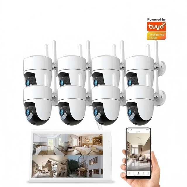 Long Distance WiFi 6 8CH Tuya Outdoor Home Security Camera System PTZ Network Cameras WiFi NVR Kit with Monitor OEM ODM Factory