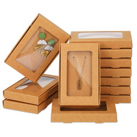Caja de Embalaje de Papel Kraft Blanca y Negra de Lujo con Ventana Transparente, Plegable y Reciclable, para Llaveros, Collares y Pulseras, con Inserto de Papel