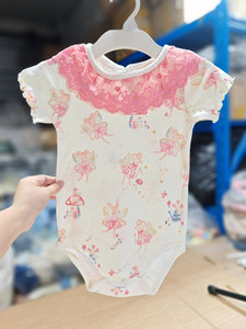 <span class=keywords><strong>Ropa</strong></span> de Verano para Bebés Recién Nacidos, Niña, Cuello de Encaje, Manga Corta, Algodón, con Protector de Vientre Lavable a Máquina - Product Image 1