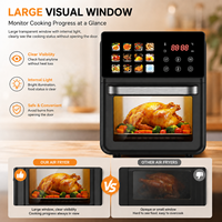 Four électrique numérique 10L avec fonctions de cuisson prédéfinies, rôtissoire, friteuse à air multifonction sans huile, en acier inoxydable avec fenêtre de visualisation