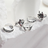 Lot de 5 bagues gothiques punk, bijoux tendance et cool, anneaux en forme de cœur et de champignon pour femmes
