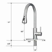 Robinet de cuisine moderne en acier inoxydable 304, monocommande, pivotant à 360 degrés, finition brossée, avec douchette extractible et cartouche céramique