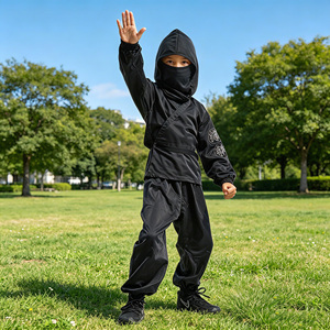 <span class=keywords><strong>Disfraz</strong></span> de Ninja Negro para Niños, Conjunto Completo con Capucha y Máscara Facial para Niños y Niñas, Traje de <span class=keywords><strong>Guerrero</strong></span> Japonés para Halloween - Product Image 3