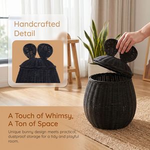 Cesta de Almacenamiento de Ratán Natural Tejida a Mano con Tapa de Orejas de Conejo, Contenedor Tejido con Forma de Animal para Decoración del Hogar o Cuarto de Niños - Product Image 4