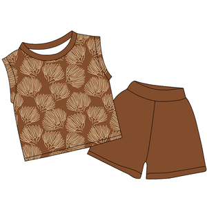 Ensemble deux pièces en soie de lait douce et respirante pour enfants, imprimé personnalisé, style hawaïen, décontracté, sans manches, pour garçons et filles, vente en gros - Product Image 4