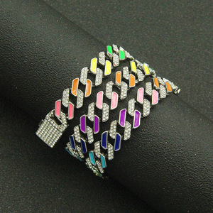 2026 New Innovation Geometric Design Colored Rhinestones Alloy Chain <b>Bracelet</b> Hiphop Style Men's <b>Bracelet</b> Trendy Jewelry - Product Image 4