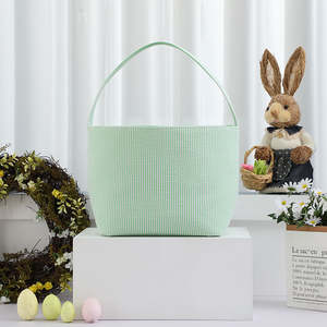 التطريز شخصية عطلة المنزل الحلي الاطفال Seersucker الأزياء مخطط حلوى عيد الفصح سلة الأرنب سلال - Product Image 3