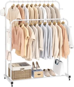 تصميم جديد مزدوج قضبان توفير مساحة الملابس المعلقة مع عجلات - Product Image 1