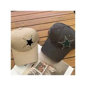 Clásico Retro lavado agujero estrella de cinco puntas hombres y mujeres con el mismo estilo Cola de Caballo tendencia casual gorra de béisbol