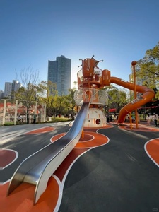 Attrezzature per Parco Giochi all'Aperto a Tema Spaziale Personalizzate, Sport e Ricreazione, Strutture in Metallo, Doppio Scivolo in Acciaio Inox a Forma di Razzo - Product Image 1