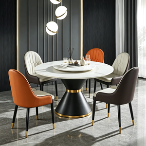 Ensemble de table à manger ronde moderne en marbre avec 6 chaises, design rotatif, pour la salle à manger à domicile - Product Image 5