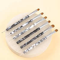 Pinceau à double embout en nylon et plastique pour nail art, manche en acrylique marbré, pour gel UV, vente en gros