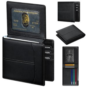 Cartera de Cuero con Múltiples Ranuras para Tarjetas, Protección RFID, Diseño Compacto para Hombre de Negocios, Cuero Genuino Negro, 4 Pulgadas - Product Image 1
