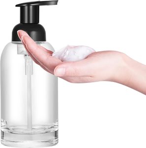 In Stock 250ml 375ml Clear Frosted Shampoo Face Hand Wash Cleanser Glass Foaming Foam <b>Pump</b> Bottle Soap Dispenser Glass Bottle - Product Image 4