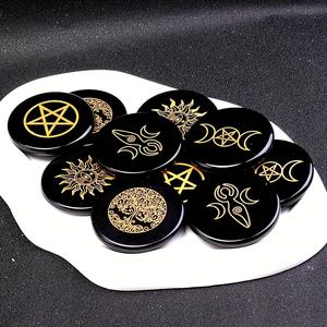 Vente en gros de plaques rondes de cristal naturel de haute qualité en obsidienne et en quartz rose, pour la guérison, l'artisanat, les cadeaux et la décoration - Product Image 4