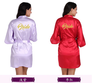Ecowalson New <strong>Bride</strong> Robe With White Black Letters <strong>Bride</strong> Wedding Gift Bathrobe Kimono Satin Robes - Product Image 5