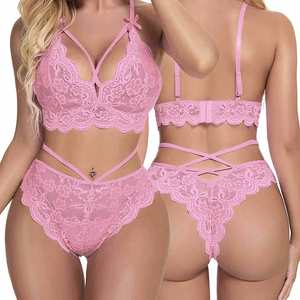 Lencería sexy de verano de punto para mujer, conjuntos de sujetador y bragas de encaje, cintura elástica, largo hasta la rodilla, logotipo frontal, ropa interior de poliéster, ropa de dormir - Product Image 2