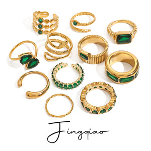 Anillos de Moda Yueli, Diseño de Serpiente con Piedra Verde Dorada, Joyería Unisex para Regalo - Product Image 1