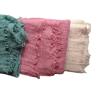 2018 工厂供应热卖大尺寸高品质舒适柔软皱纹棉头巾绉围巾