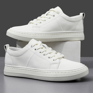 Petites baskets blanches pour hommes à lacets, respirantes, tendance, antidérapantes, en cuir souple, décontractées, toutes saisons - Product Image 3